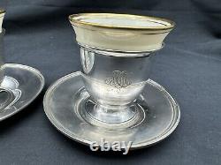 Pair Lenox Demitasse Porcelain Cups with Watson Sterling Silver Holders Saucers