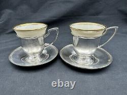 Pair Lenox Demitasse Porcelain Cups with Watson Sterling Silver Holders Saucers