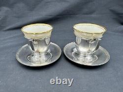 Pair Lenox Demitasse Porcelain Cups with Watson Sterling Silver Holders Saucers