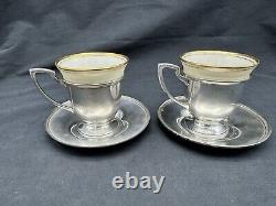 Pair Lenox Demitasse Porcelain Cups with Watson Sterling Silver Holders Saucers