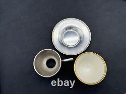 Pair Lenox Demitasse Porcelain Cups with Watson Sterling Silver Holders Saucers