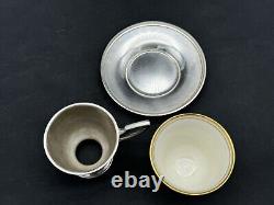 Pair Lenox Demitasse Porcelain Cups with Watson Sterling Silver Holders Saucers