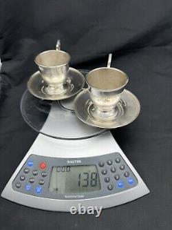 Pair Lenox Demitasse Porcelain Cups with Watson Sterling Silver Holders Saucers