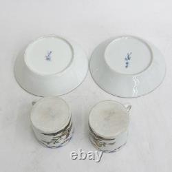 Pair Meissen Marcolini German Porcelain Demitasse Cup & Saucers Ornithological