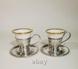 Pair SSMC Sterling Reticulated Demitasse Cups Saucers Lenox China Monogram S