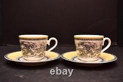 Pair Villeroy & Boch Audun Ferme Flat Demitasse Cup & Saucer Set Espresso