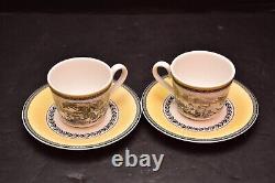 Pair Villeroy & Boch Audun Ferme Flat Demitasse Cup & Saucer Set Espresso