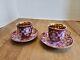 Pair Of Vintage Bohemian Demitasse Cups And Saucers Purple And White Withgold Trim