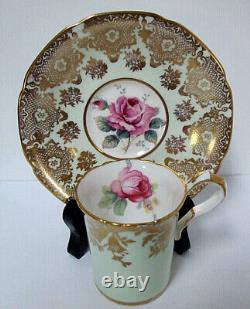 Paragon Bone China Cabbage Rose Pale Green Filigree Demitasse Cup & SaucerRARE