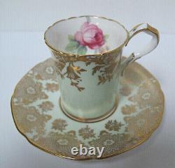 Paragon Bone China Cabbage Rose Pale Green Filigree Demitasse Cup & SaucerRARE