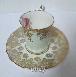 Paragon Bone China Cabbage Rose Pale Green Filigree Demitasse Cup & SaucerRARE