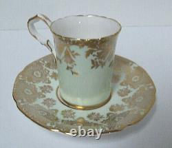 Paragon Bone China Cabbage Rose Pale Green Filigree Demitasse Cup & SaucerRARE