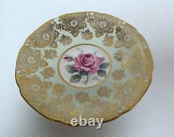 Paragon Bone China Cabbage Rose Pale Green Filigree Demitasse Cup & SaucerRARE