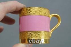 Paragon Rose Bouquet Pompadour Pink & Gold Encrusted Demitasse Cup & Saucer C