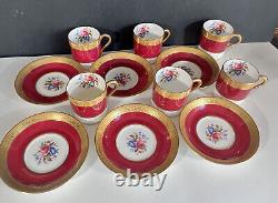 Paragon Rose Bouquet Pompadour Red Burgundy Gold Demitasse Cups Saucers Set Of 6