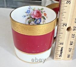 Paragon Rose Bouquet Pompadour Red Burgundy Gold Demitasse Cups Saucers Set Of 6