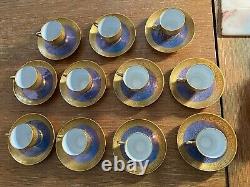 Pickard China Blue & Gold Demitasse Set Of 11 Cups & 11 Saucers In Rose & Daisy