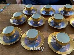 Pickard China Blue & Gold Demitasse Set Of 11 Cups & 11 Saucers In Rose & Daisy