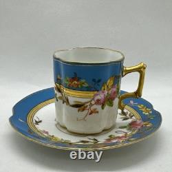 Pirkenhammer Czech Porcelain Demitasse Cup & Saucer Hand Painted Gold Encrusted