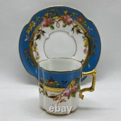 Pirkenhammer Czech Porcelain Demitasse Cup & Saucer Hand Painted Gold Encrusted