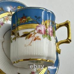 Pirkenhammer Czech Porcelain Demitasse Cup & Saucer Hand Painted Gold Encrusted