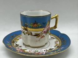 Pirkenhammer Czech Porcelain Demitasse Cup & Saucer Hand Painted Gold Encrusted