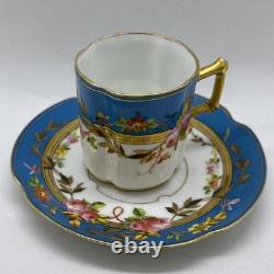 Pirkenhammer Czech Porcelain Demitasse Cup & Saucer Hand Painted Gold Encrusted