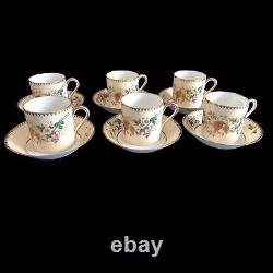 Porcelain Demitasse Cups and Saucers circa 1940s European Fine China Flora Fauna