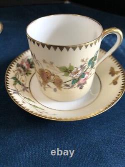 Porcelain Demitasse Cups and Saucers circa 1940s European Fine China Flora Fauna