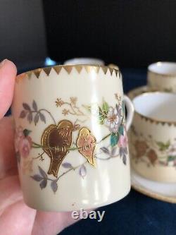 Porcelain Demitasse Cups and Saucers circa 1940s European Fine China Flora Fauna