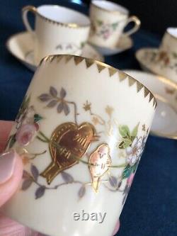 Porcelain Demitasse Cups and Saucers circa 1940s European Fine China Flora Fauna