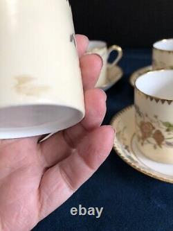 Porcelain Demitasse Cups and Saucers circa 1940s European Fine China Flora Fauna