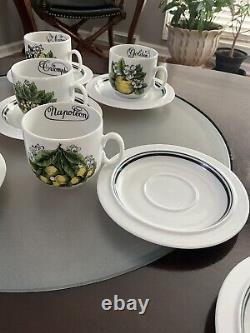 Porcelaine D'Auteuil France Lidded Crock & 6 Demitasse Cups & Saucers 6 Designs