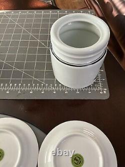 Porcelaine D'Auteuil France Lidded Crock & 6 Demitasse Cups & Saucers 6 Designs