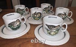 Porcelaine D'Auteuil Service Chasse 6 Demitasse Cups & Saucers New Old Stock