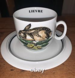 Porcelaine D'Auteuil Service Chasse 6 Demitasse Cups & Saucers New Old Stock