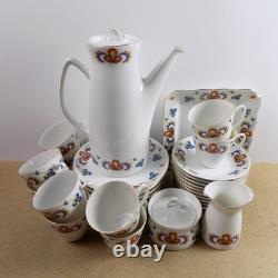 Porsgrund Norway Farmer's Rose Demitasse Coffee Set Cups Saucers Pot Plates VGC