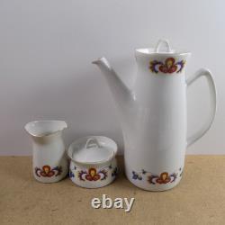 Porsgrund Norway Farmer's Rose Demitasse Coffee Set Cups Saucers Pot Plates VGC