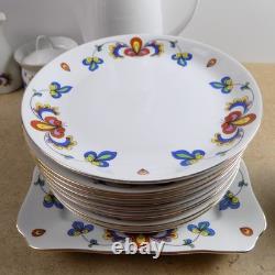 Porsgrund Norway Farmer's Rose Demitasse Coffee Set Cups Saucers Pot Plates VGC