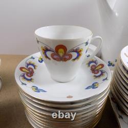 Porsgrund Norway Farmer's Rose Demitasse Coffee Set Cups Saucers Pot Plates VGC