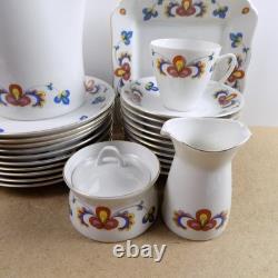 Porsgrund Norway Farmer's Rose Demitasse Coffee Set Cups Saucers Pot Plates VGC