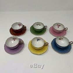 Puls Germany Demitasse Cups and Saucers Porcelain Assorted Colors Set of 6