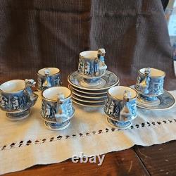 R. Capodimonte Blue Dragon/Serpent Handle Cup and Saucer Set of 6 Demitasse