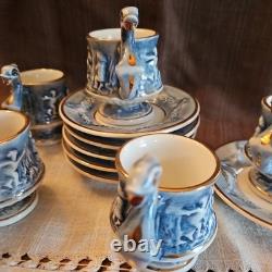 R. Capodimonte Blue Dragon/Serpent Handle Cup and Saucer Set of 6 Demitasse