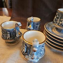 R. Capodimonte Blue Dragon/Serpent Handle Cup and Saucer Set of 6 Demitasse