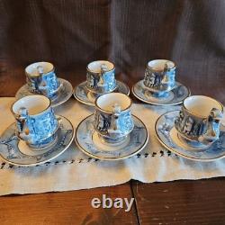 R. Capodimonte Blue Dragon/Serpent Handle Cup and Saucer Set of 6 Demitasse