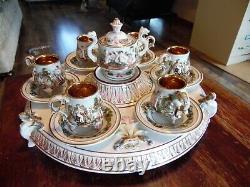 R. Capodimonte Set of 6 Demitasse Cups Saucers with Sugar Bowl & Undertray