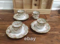 RARE 4 CUPS 3 SAUCERS Haviland Demitasse Cup Saucer DBL GOLD BLUE FORGET ME NOT