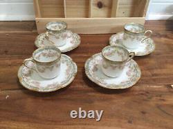 RARE 4 CUPS 3 SAUCERS Haviland Demitasse Cup Saucer DBL GOLD BLUE FORGET ME NOT