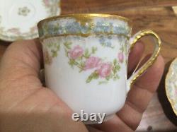 RARE 4 CUPS 3 SAUCERS Haviland Demitasse Cup Saucer DBL GOLD BLUE FORGET ME NOT